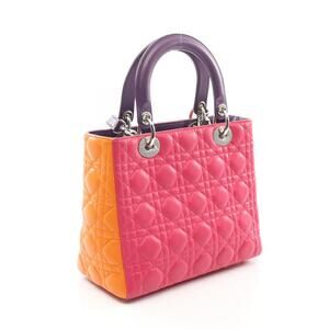 Dior Lady Leather Cannage Pink Handbag Orange Purple
